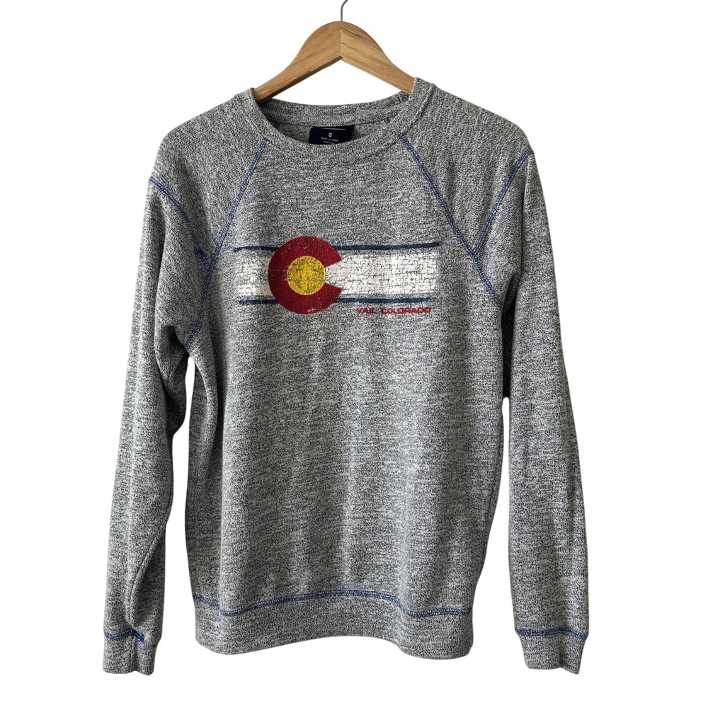 Vail Resort Wear Colorado Flag Sweatshirt Gray Raglan Crew Neck Small